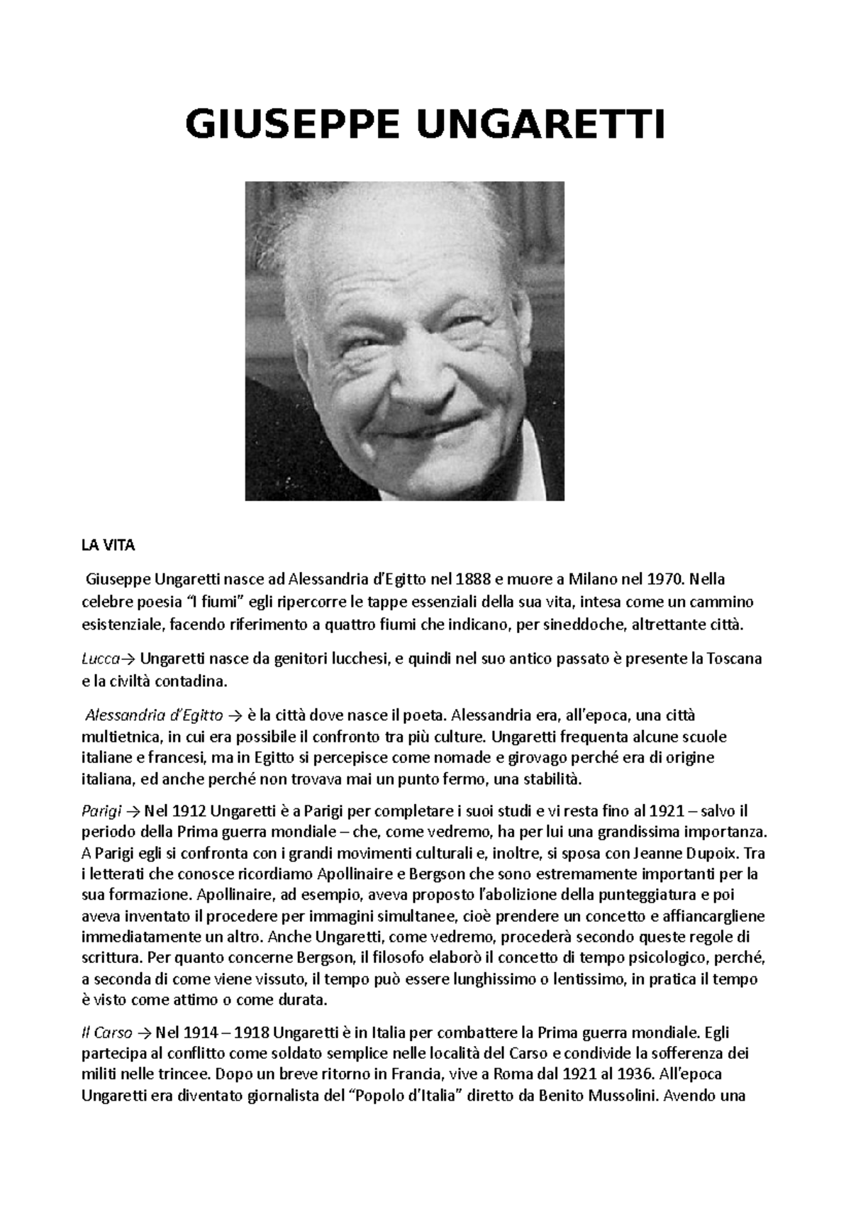 Giuseppe Ungaretti - GIUSEPPE UNGARETTI LA VITA Giuseppe Ungaretti ...