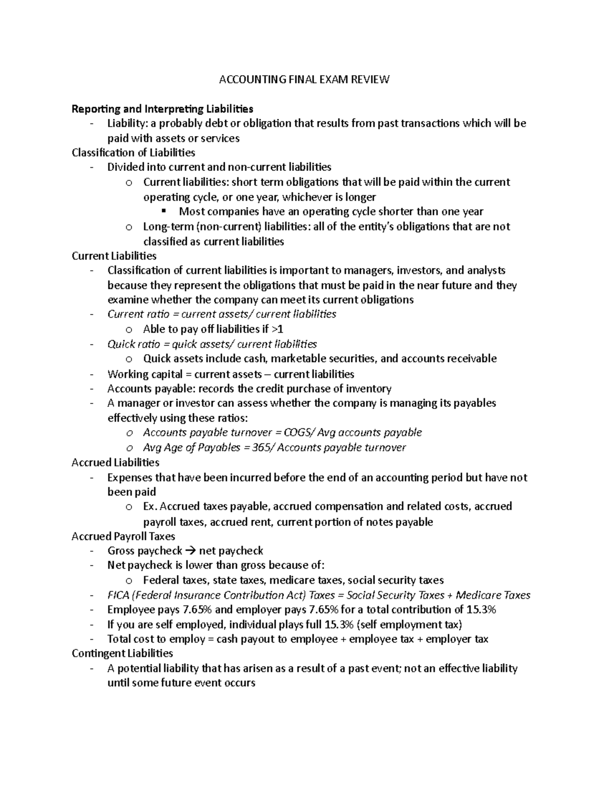Accounting Final Exam Review ACCOUNTING FINAL EXAM REVIEW Reporting