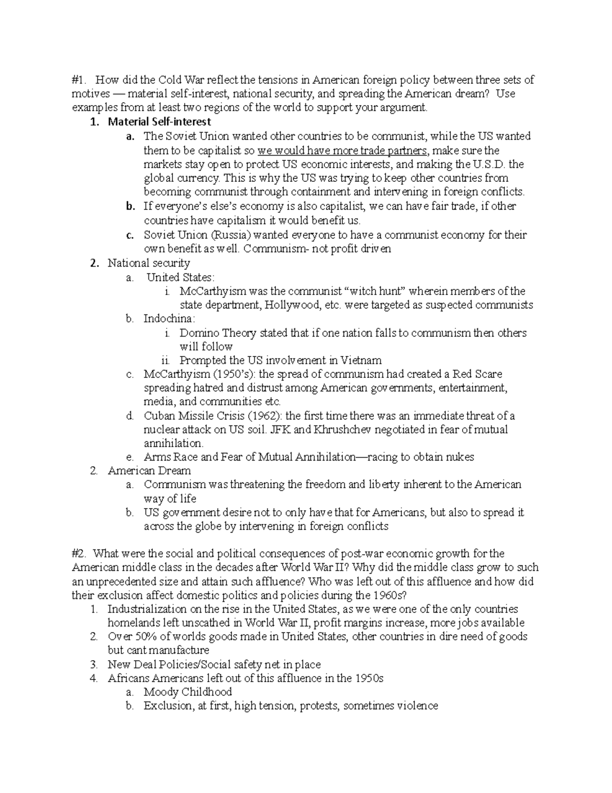 Final study guide - us history - How did the Cold War reflect the ...