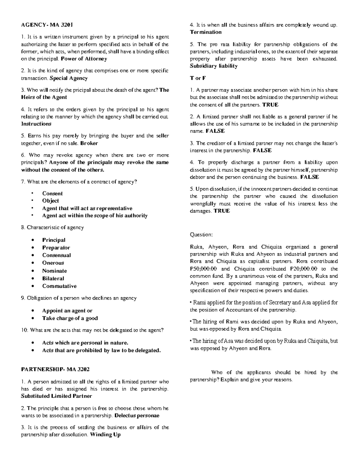 LAW Reviewer none AGENCY MA 32 01 It is a written instrument given by a principal to his