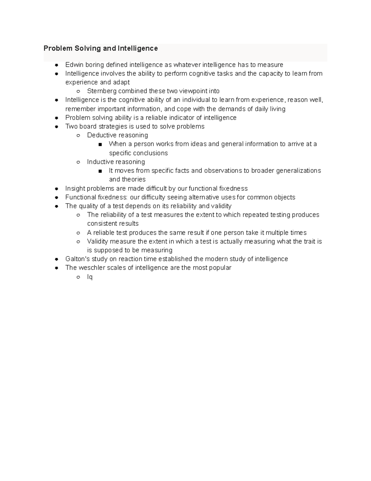 Psych notes Problem Solving and Intelligence Edwin boring defined