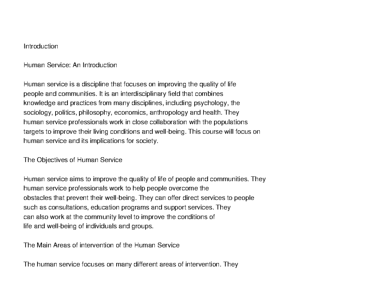 English Human Services Study Notes - Introduction Human Service: An ...