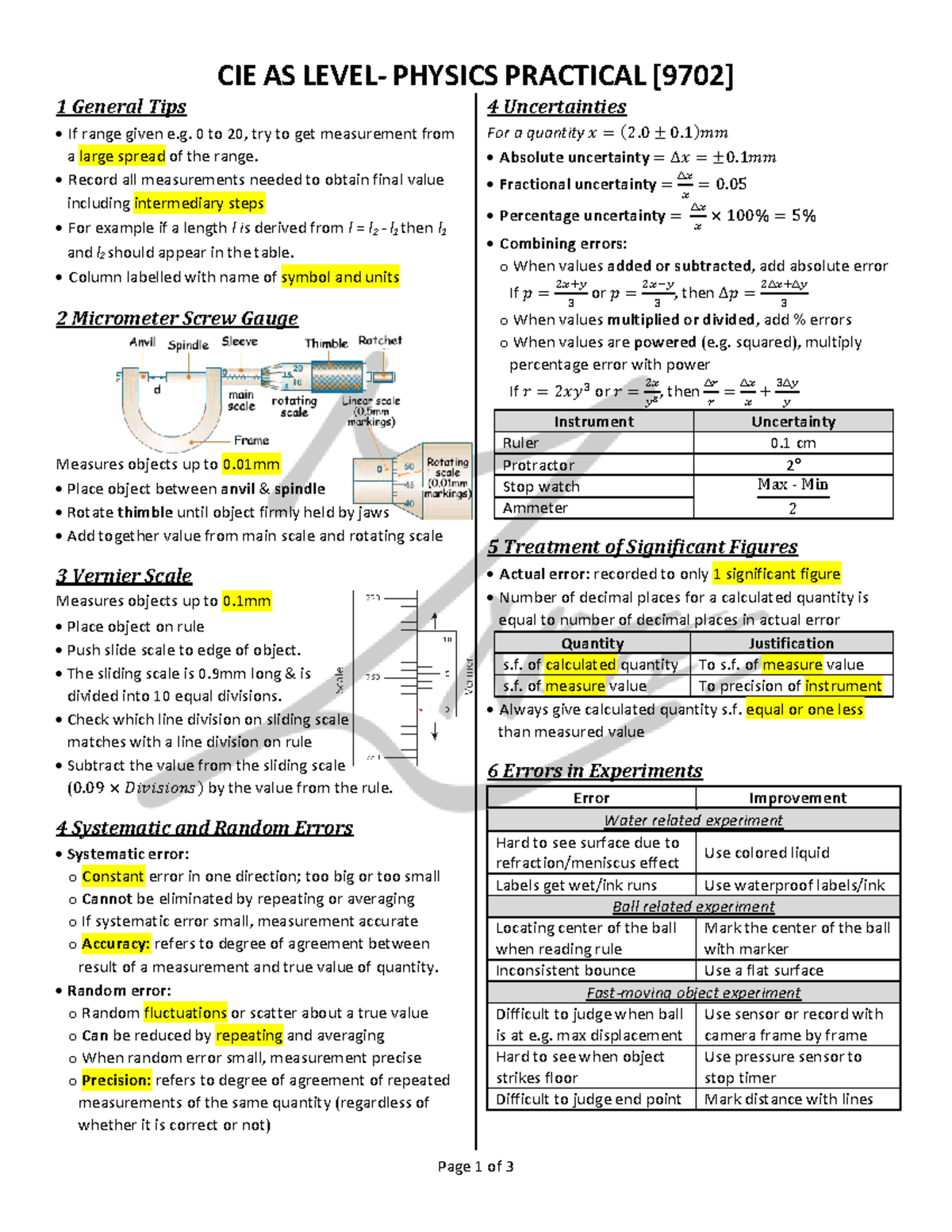 AS Physics Practical Notes - CIE AS LEVEL- PHYSICS PRACTICAL [9702 ...