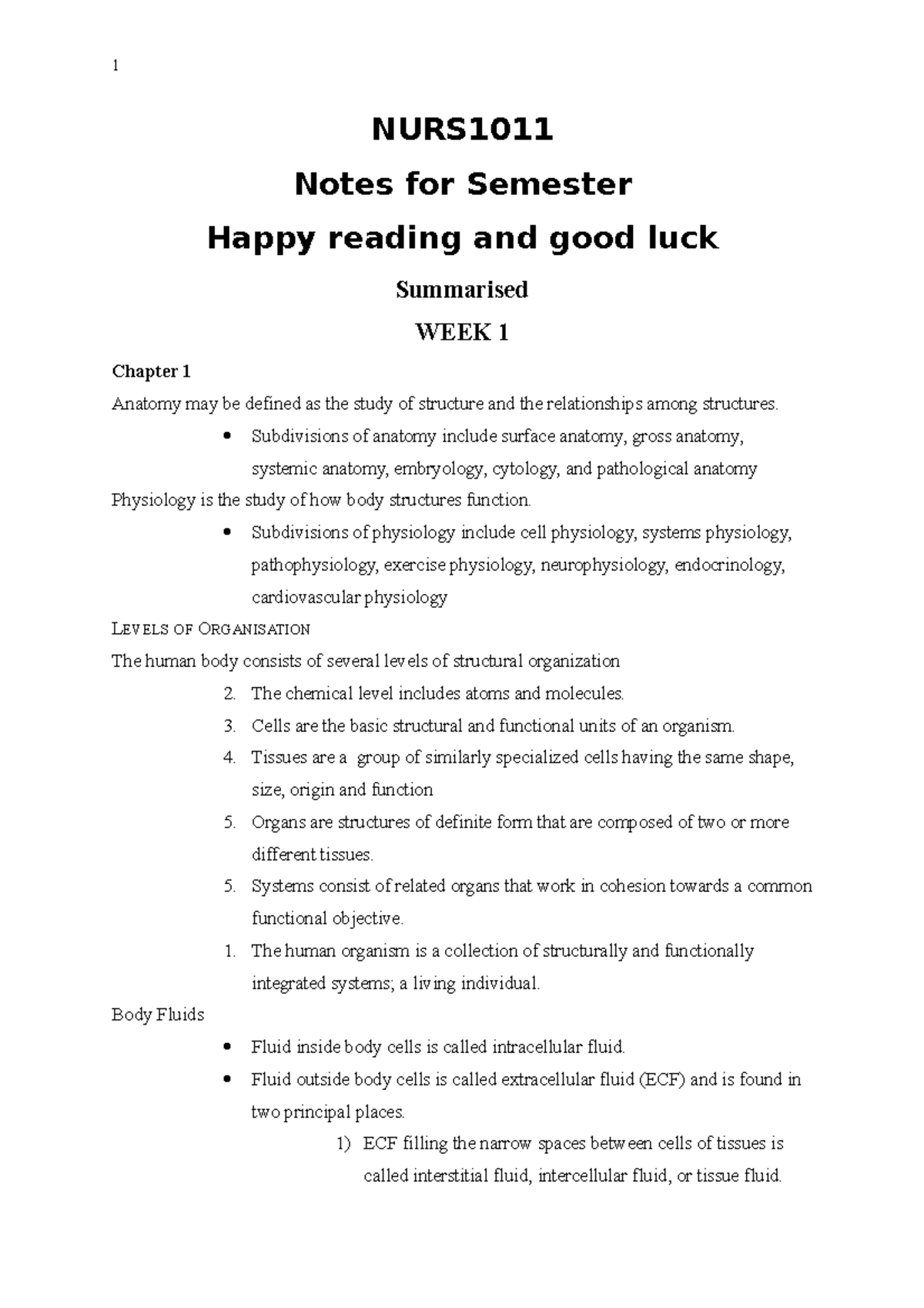 NURS1011 Summarised study notes - NURS Notes for Semester Happy reading ...