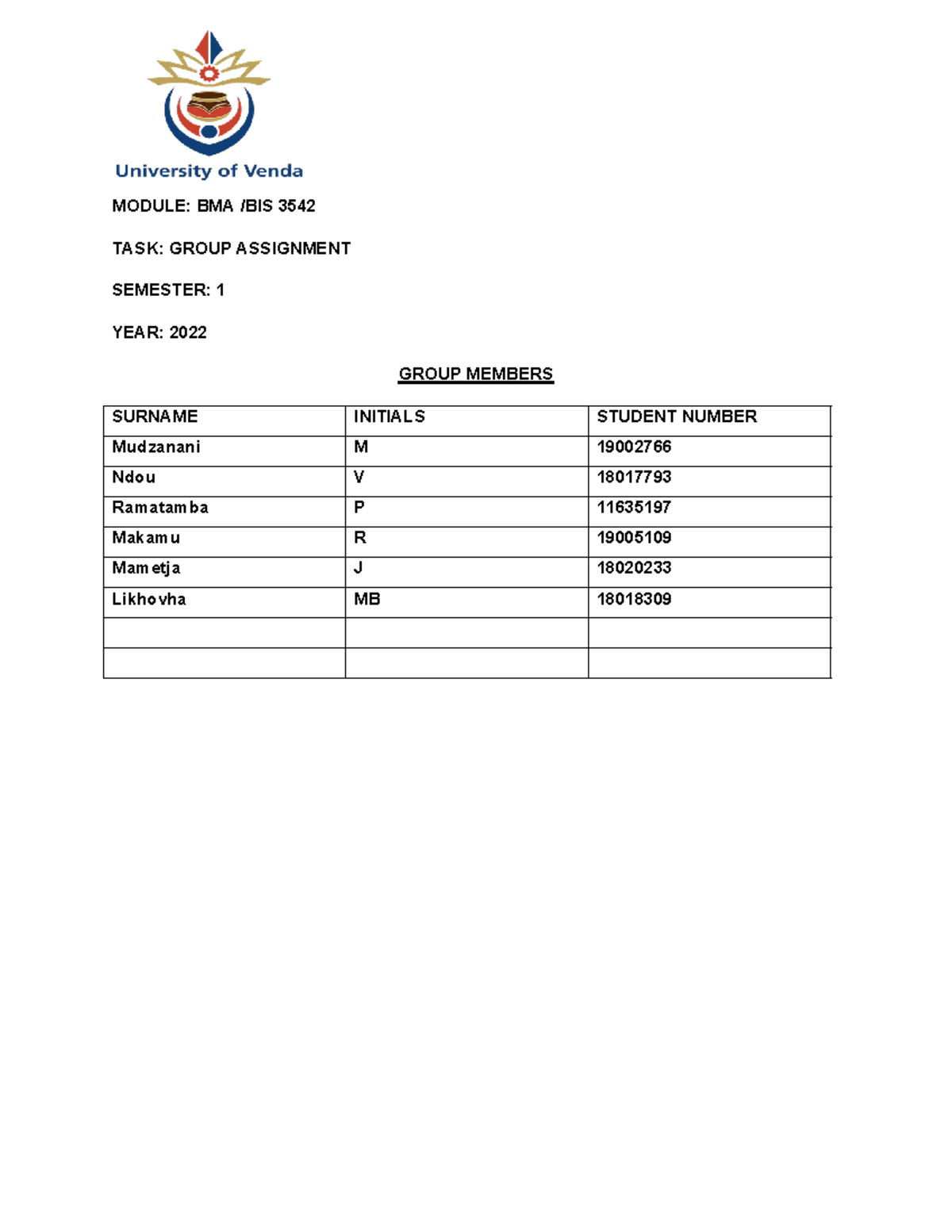 BIS Project Management Assignment - MODULE: BMA /BIS 3542 TASK: GROUP ...