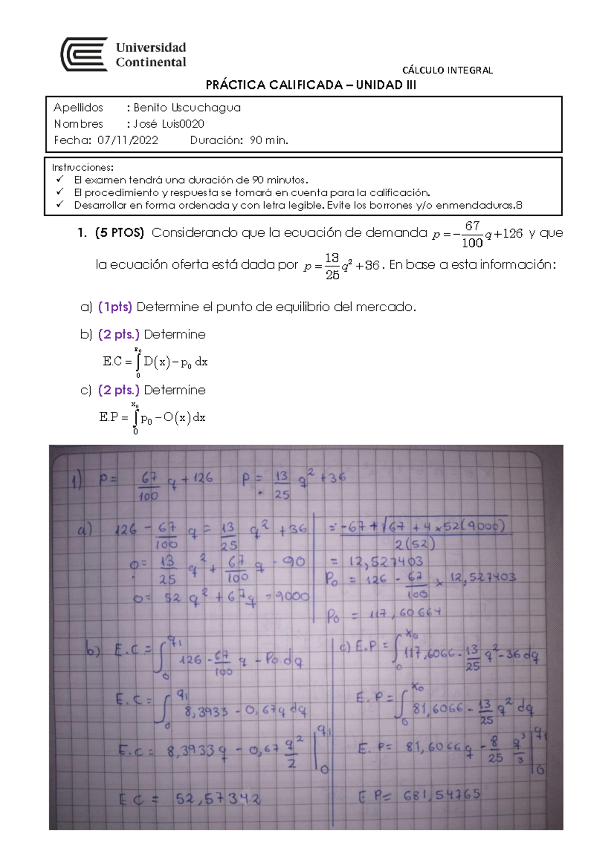 Práctica Calificada Unidad III - Cálculo Integral -Benito Uscuchagua ...