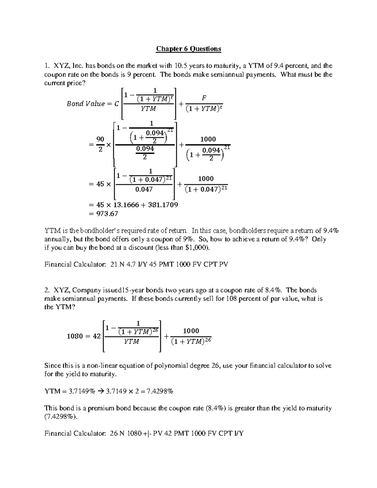 Chapter+6+Solutions - Solutions - Chapter 6 Questions 1. XYZ, Inc. has ...