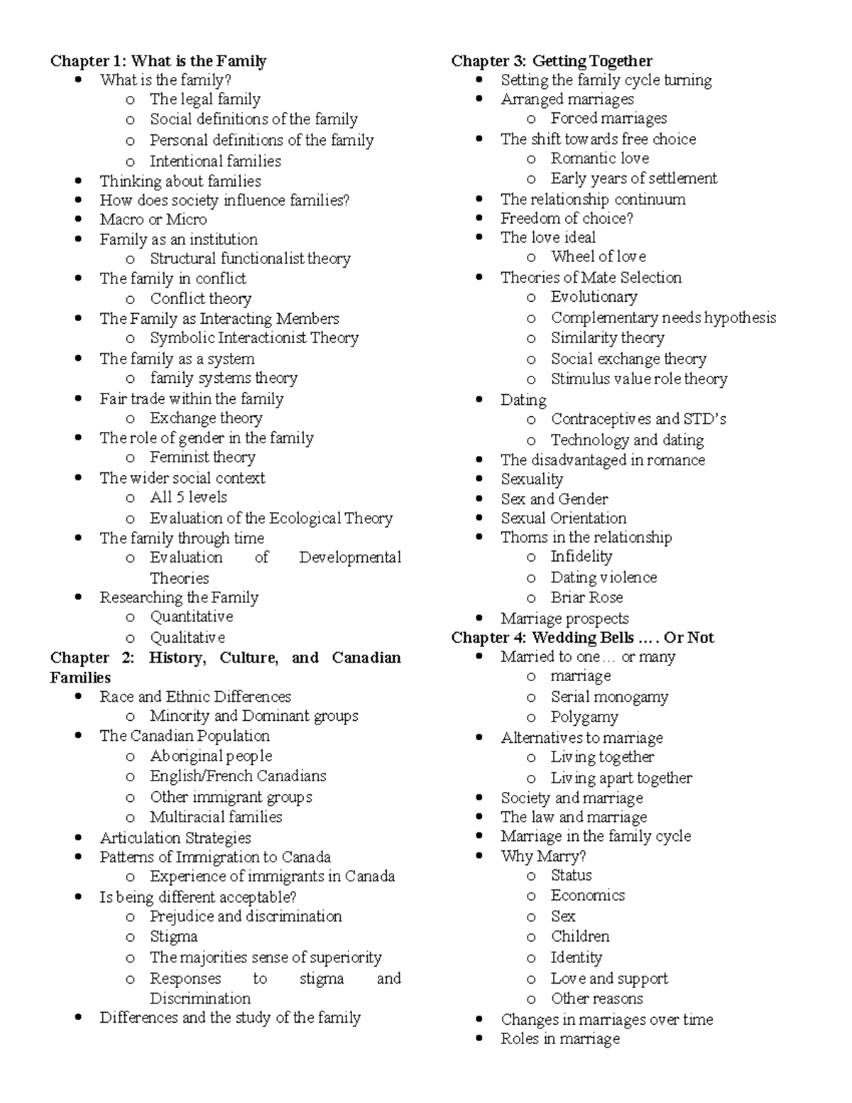 Midterm #1 Review - Lecture notes 1-5 - Chapter 1: What is the Family ...