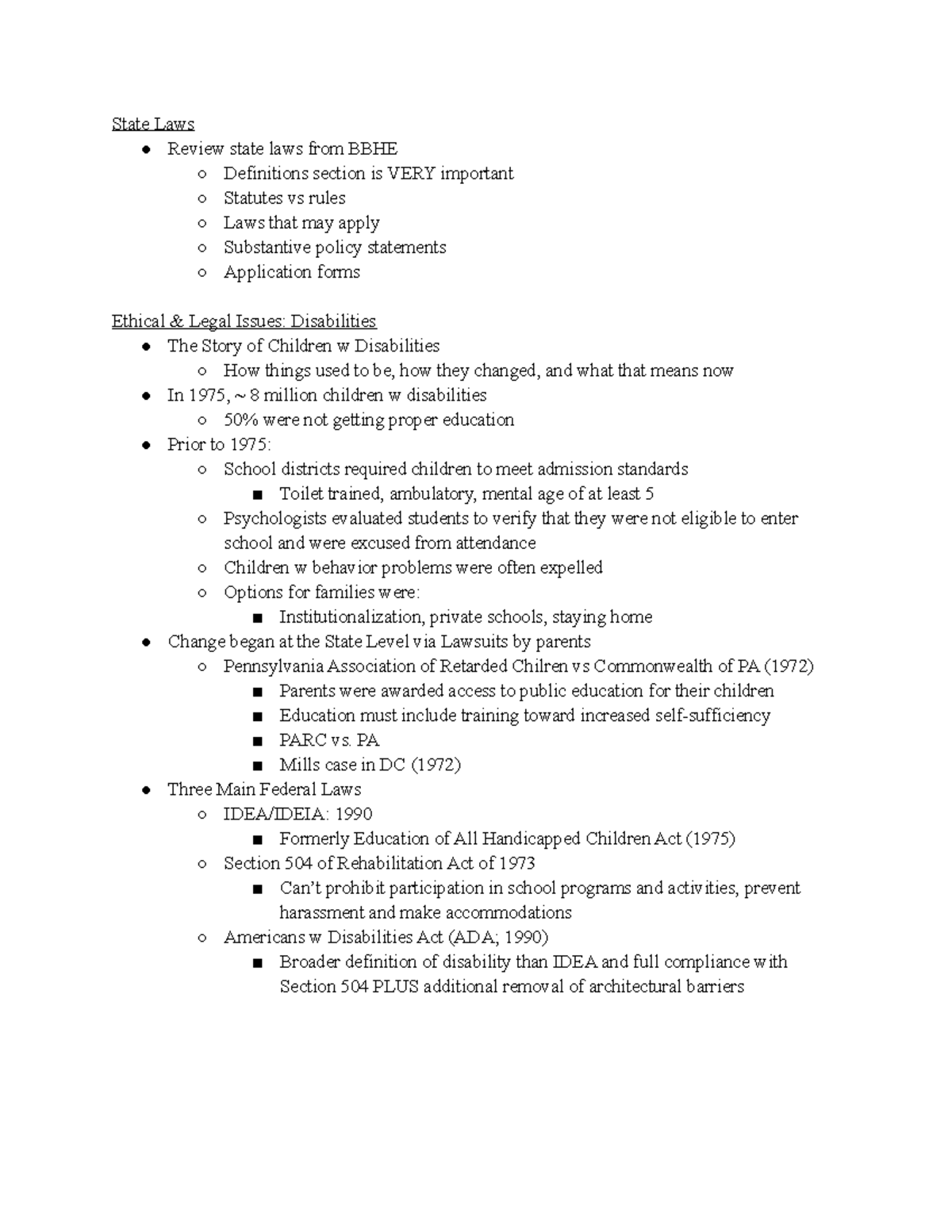 2 21 22 State Laws notes from lecture State Laws Review state laws