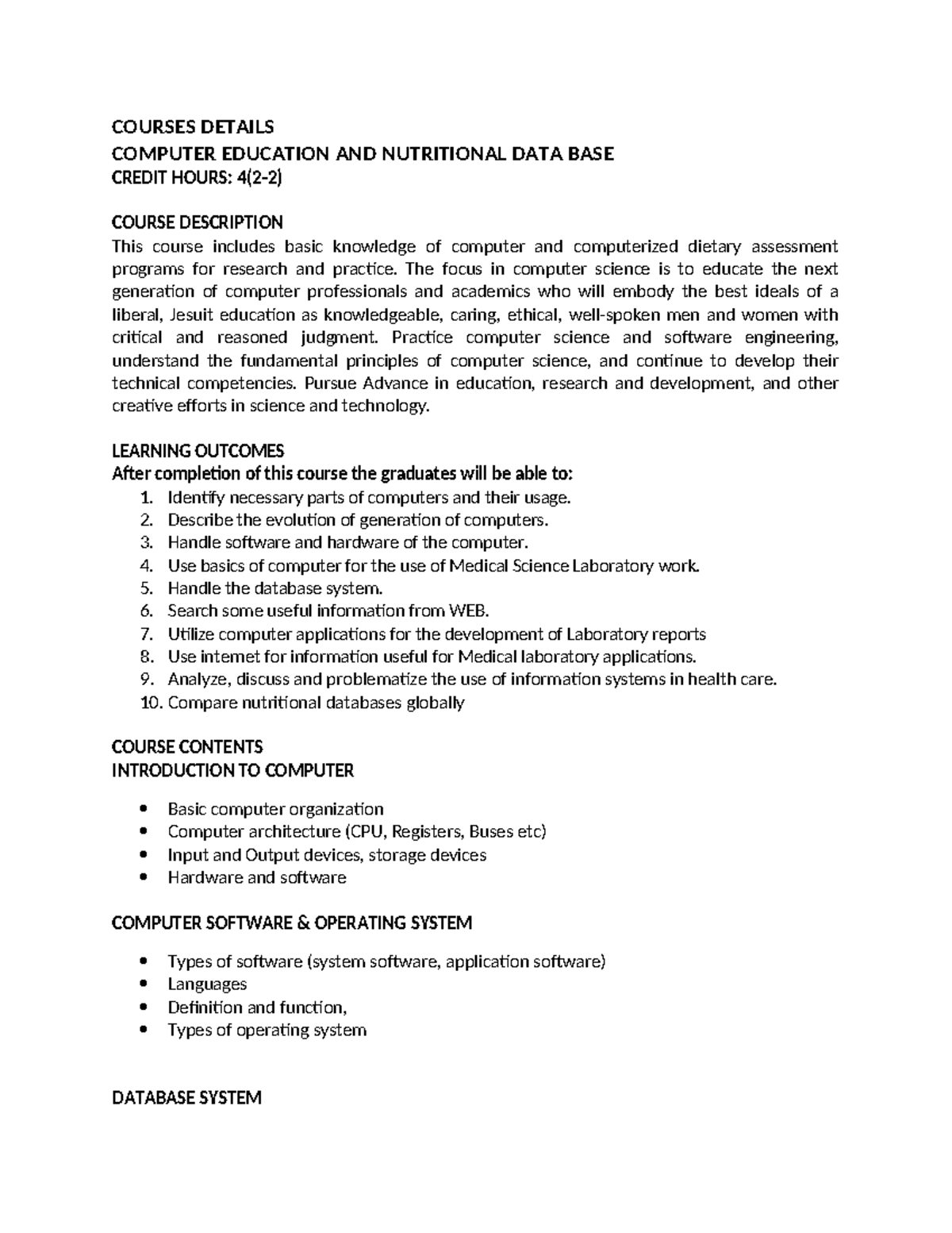 Computer Education - COURSES DETAILS COMPUTER EDUCATION AND NUTRITIONAL ...