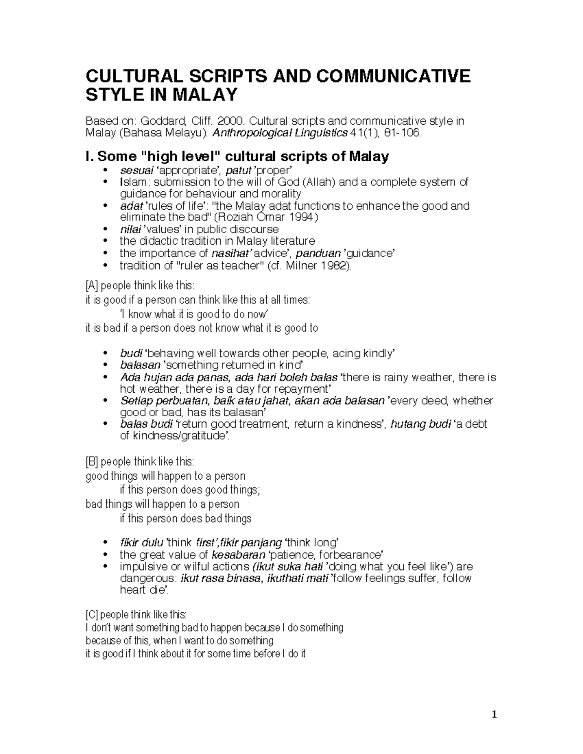 Topic 5 Cultural Scripts AND Communicative Style IN Malay 1