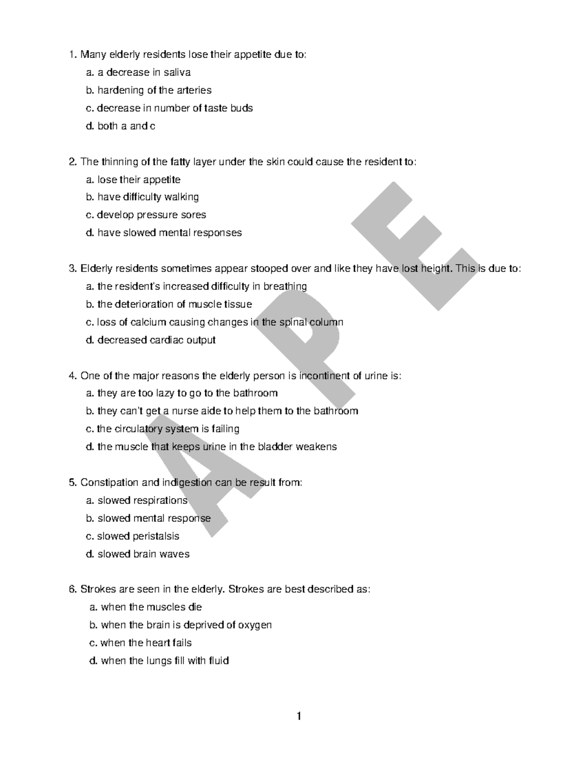 CNA Sample TEST - ETC - Many elderly residents lose their appetite due ...