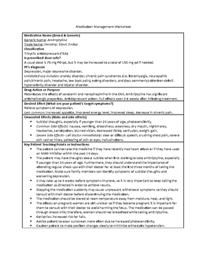 Medication Management Worksheet Medication Management Worksheet