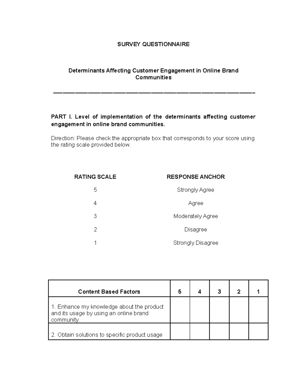 Survey Questionnaire - SURVEY QUESTIONNAIRE Determinants Affecting ...