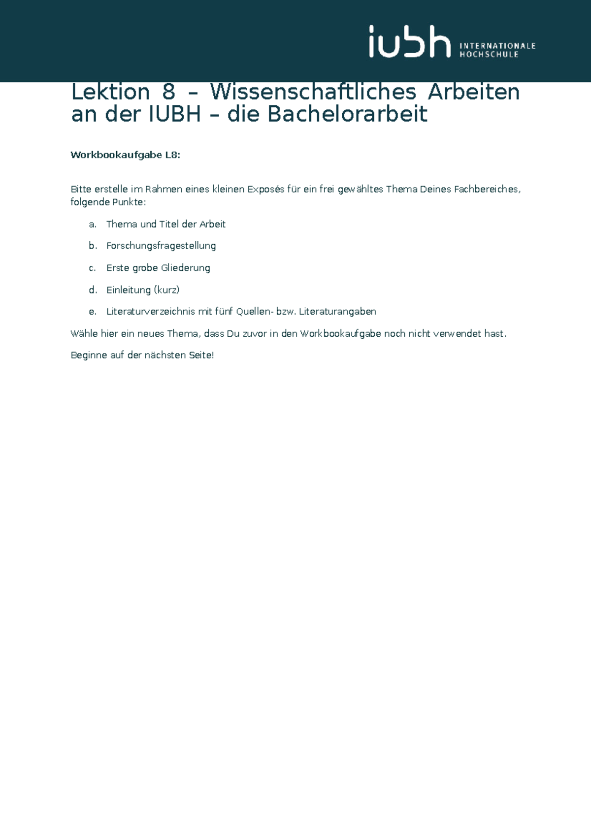 Advanced Workbook Iu Wissenschaftliches Arbeiten Bwir01 01 Workbookaufgabe 8 IU Beispiellösung - Lektion 8