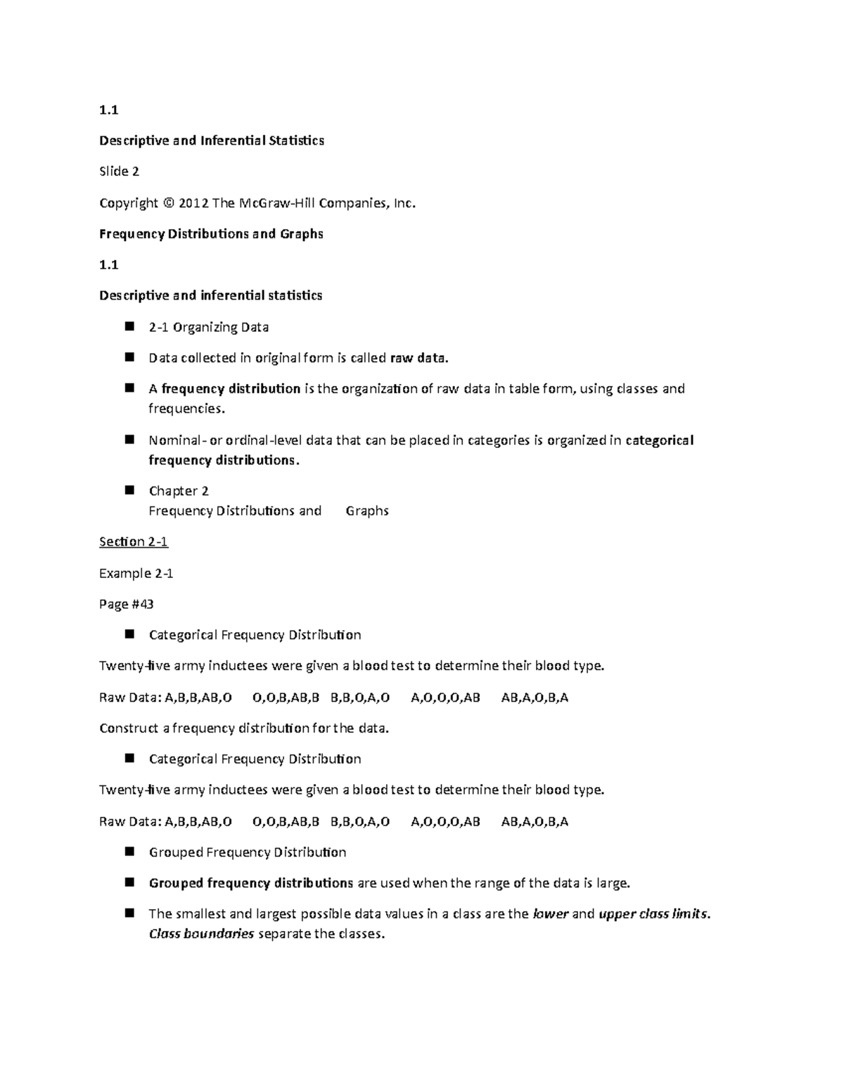 Ch. 2 Frequency Distributions and Graphs - 1. Descriptive and ...