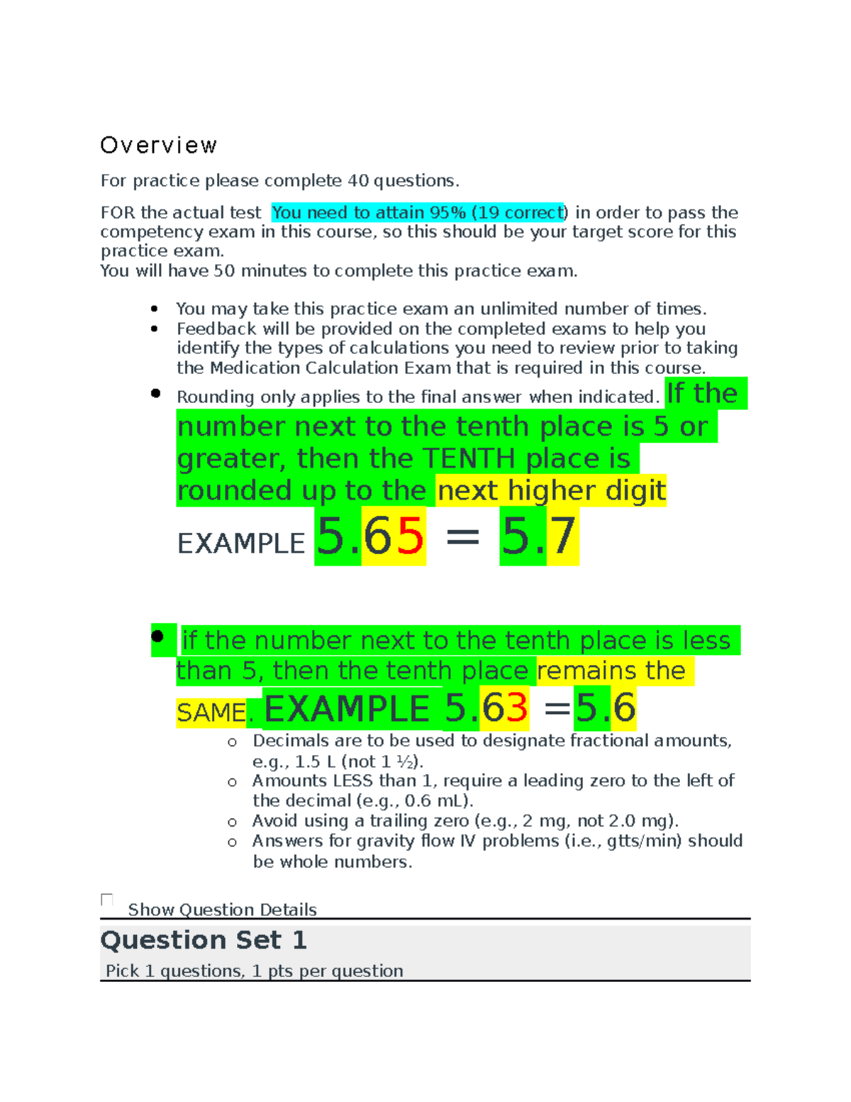 More med Calc practice quetions - O v e r v i e w For practice please ...