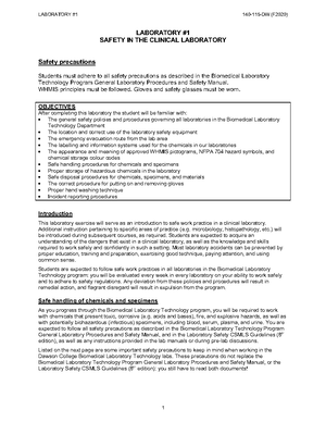 Lecture Notes Topic 1 - Safety in the Clinical Laboratory - 140-115-DW ...
