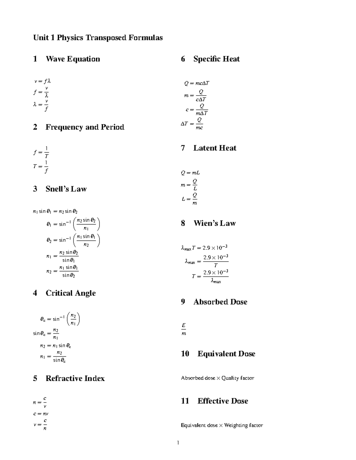 Exam-unit-1-transposed-formulas - Unit 1 Physics Transposed Formulas 1 ...