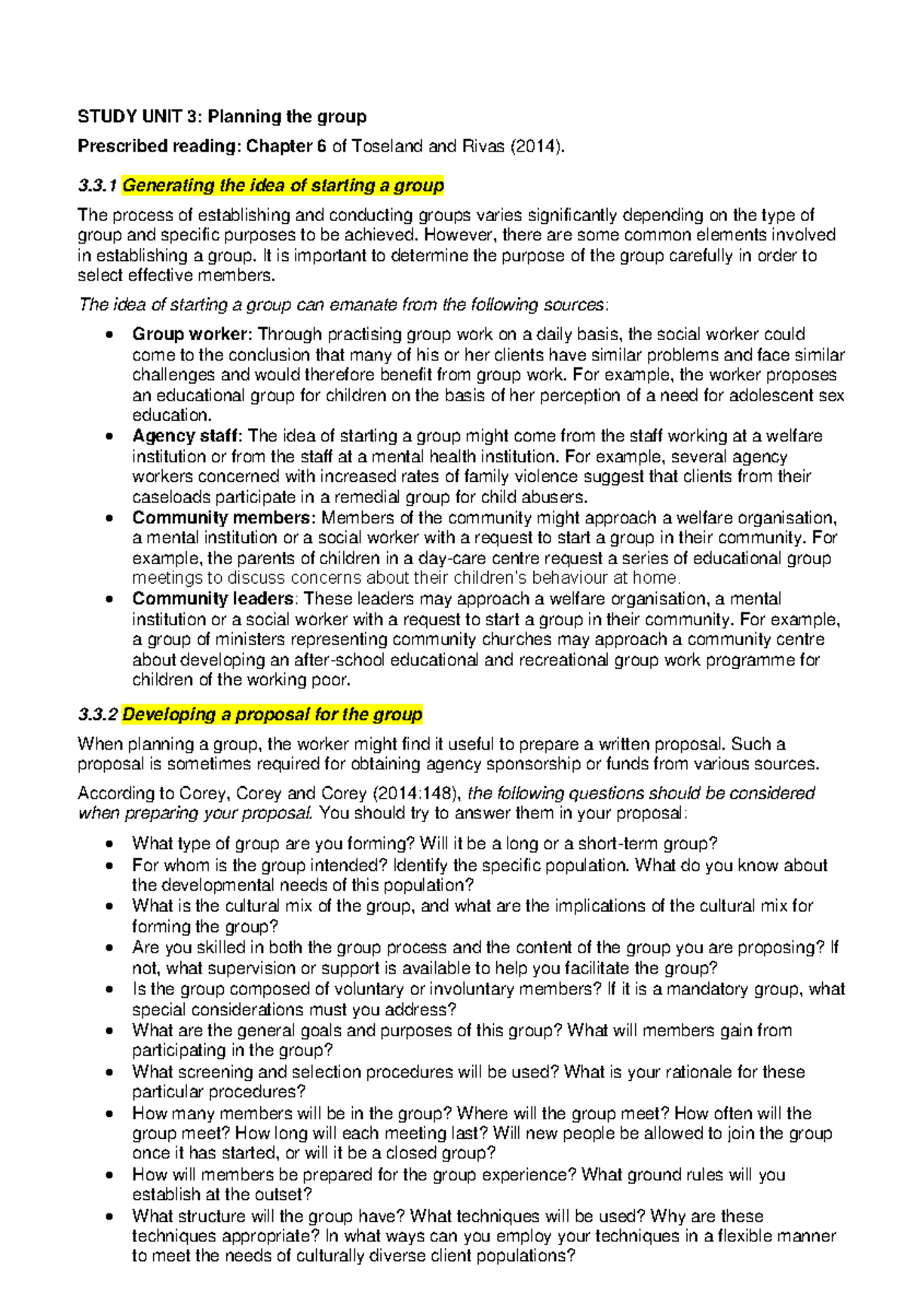 Study Unit 3-Planningthe Group-Notes - STUDY UNIT 3: Planning the group ...