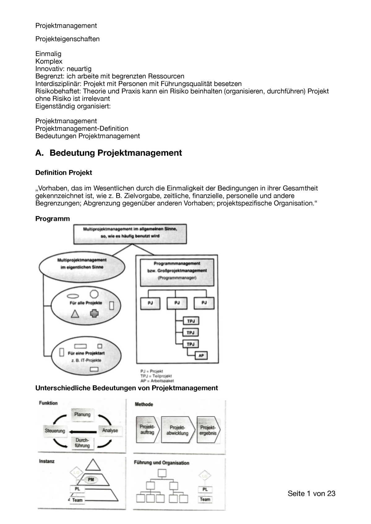 Projektmanagement - Zusammenfassung - Projekteigenschaften Einmalig ...