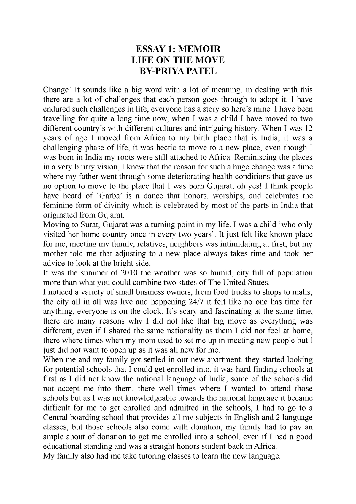 essay about writing memoir
