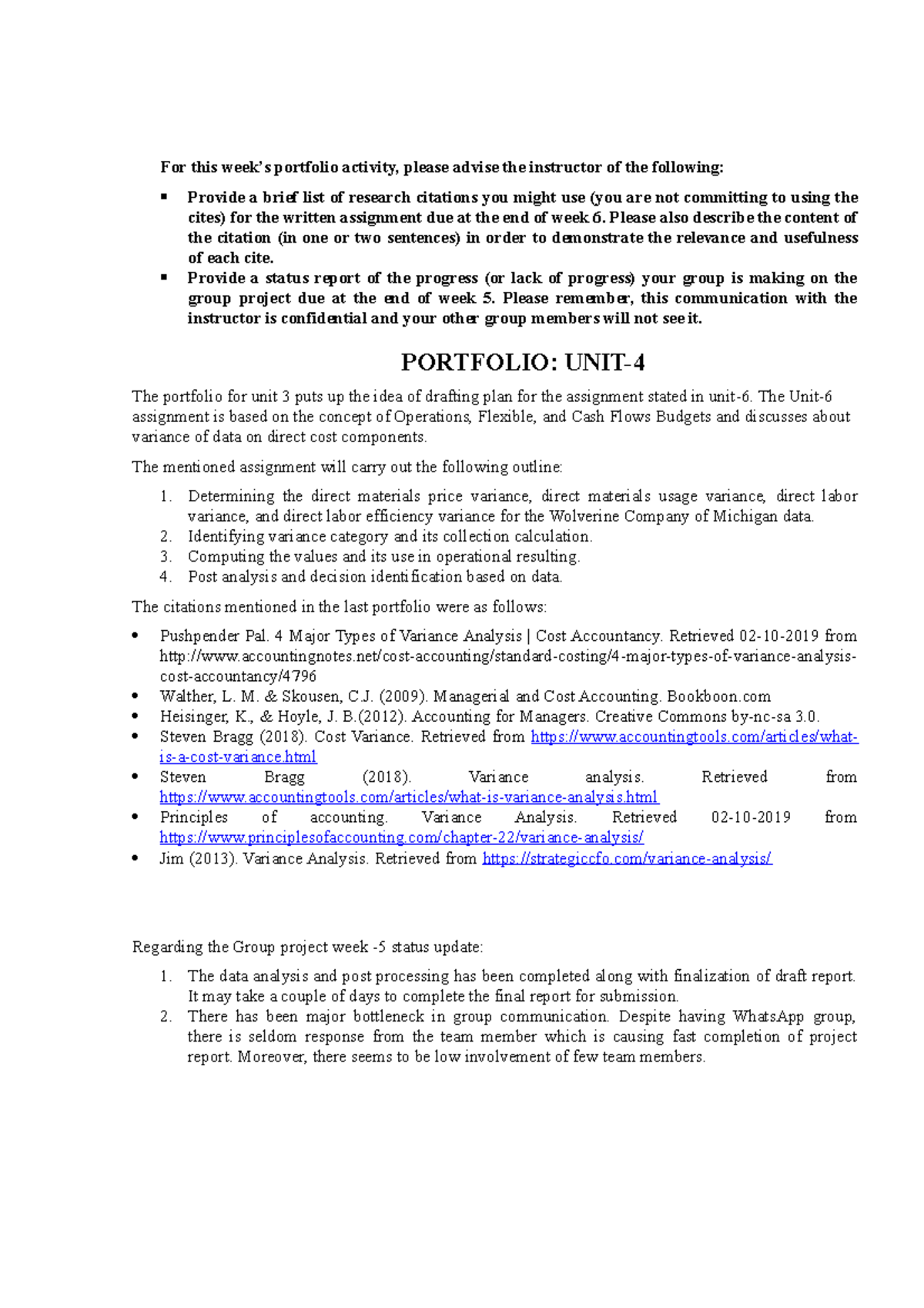 Unit 4 - Assignment - For this week’s portfolio activity, please advise ...