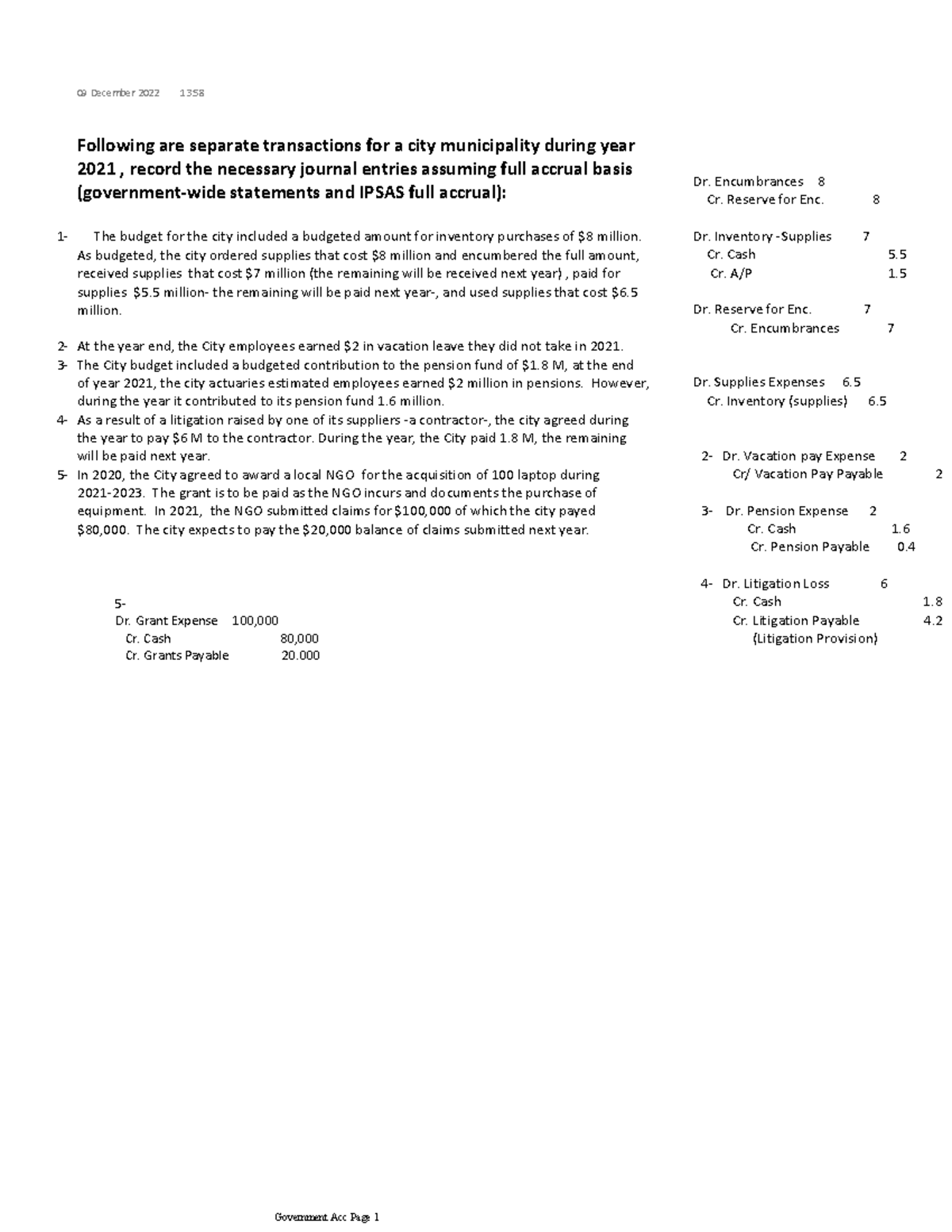 Exc 6 Expenditures Recognitions - Following are separate transactions ...