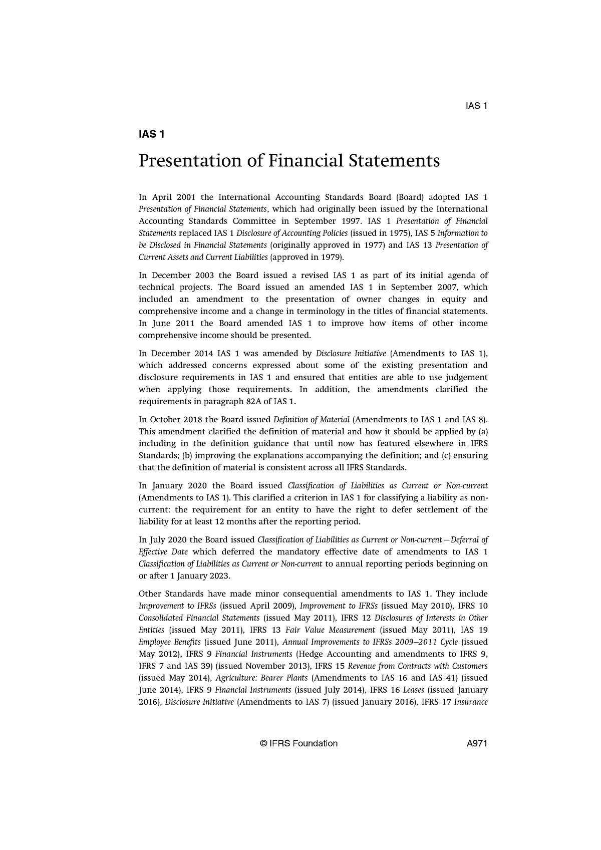 ias 1 presentation of financial statements other comprehensive income