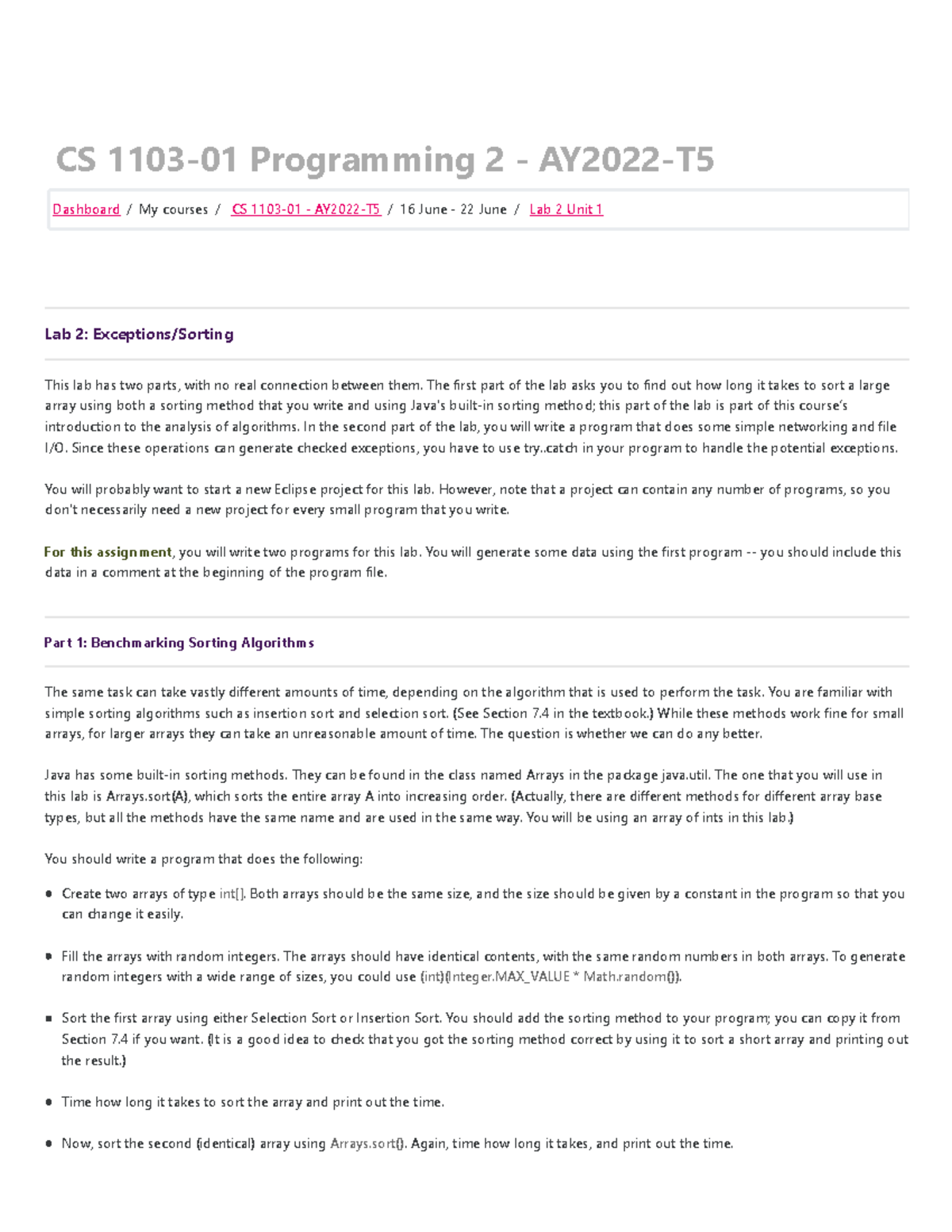 CS 1103-01 - AY2022-T5 Lab 2 Unit 1 - CS 1103-01 Programming 2 - AY2022 ...