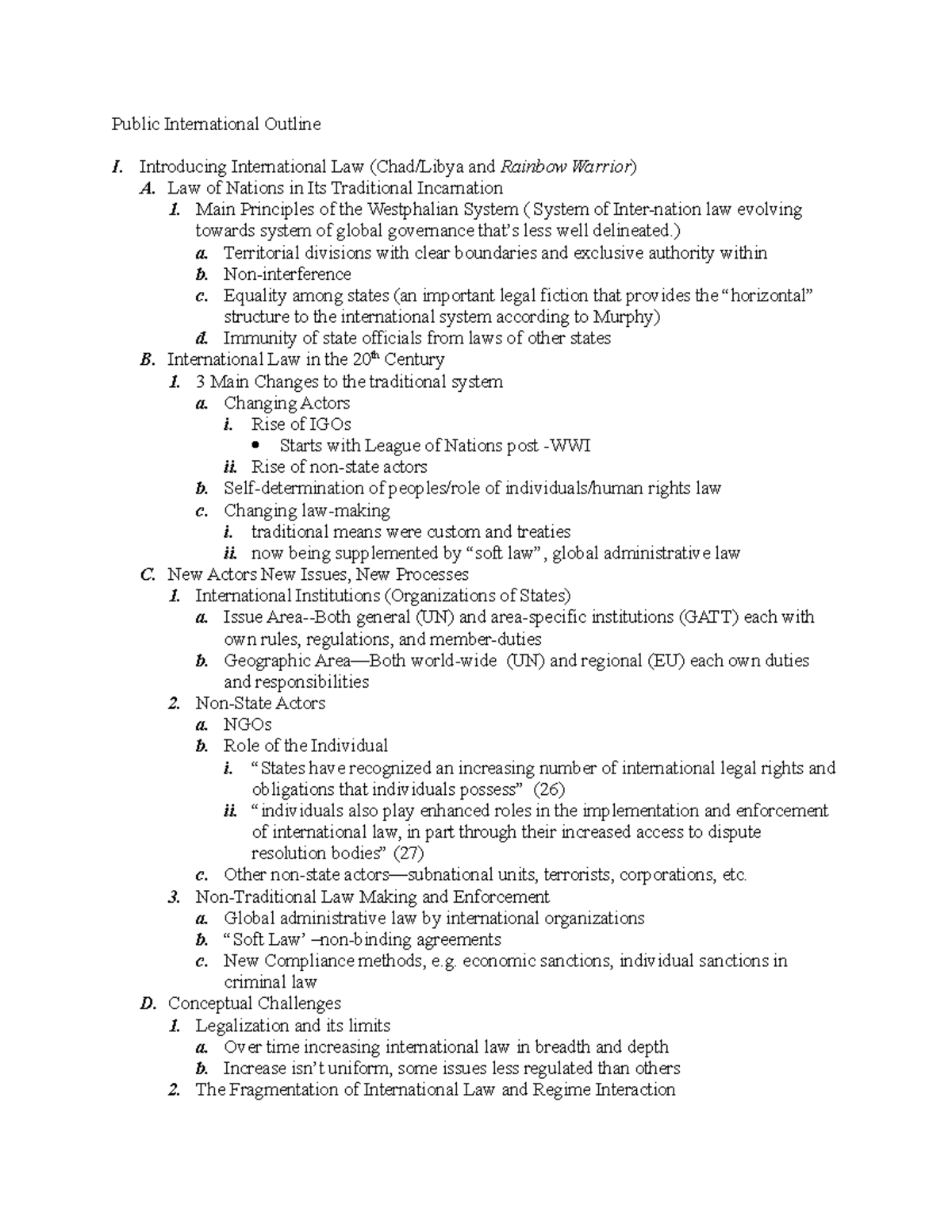 Public International Law Notes Public International Outline I 