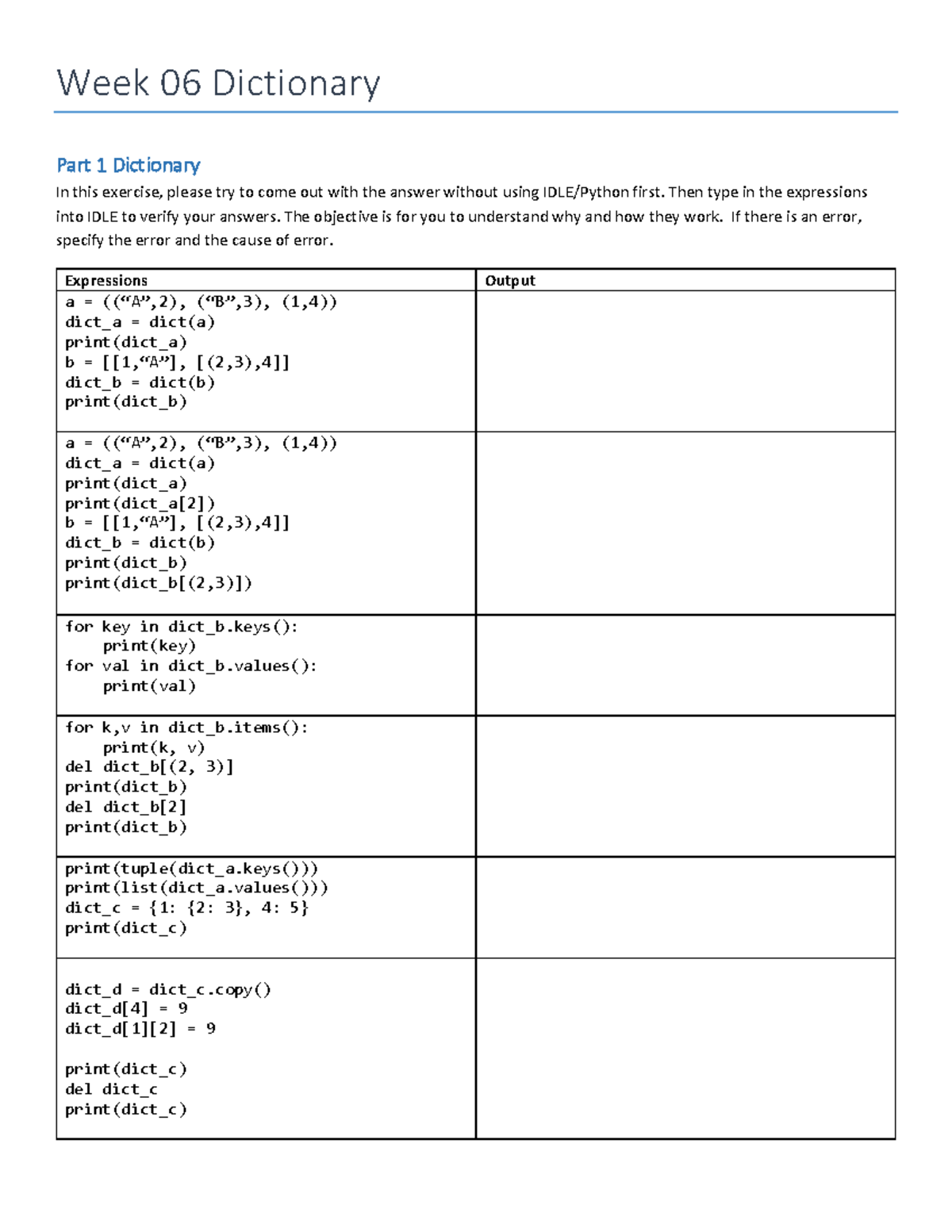 Week+06+Tutorial+Worksheet - Week 06 Dictionary Part 1 Dictionary In ...