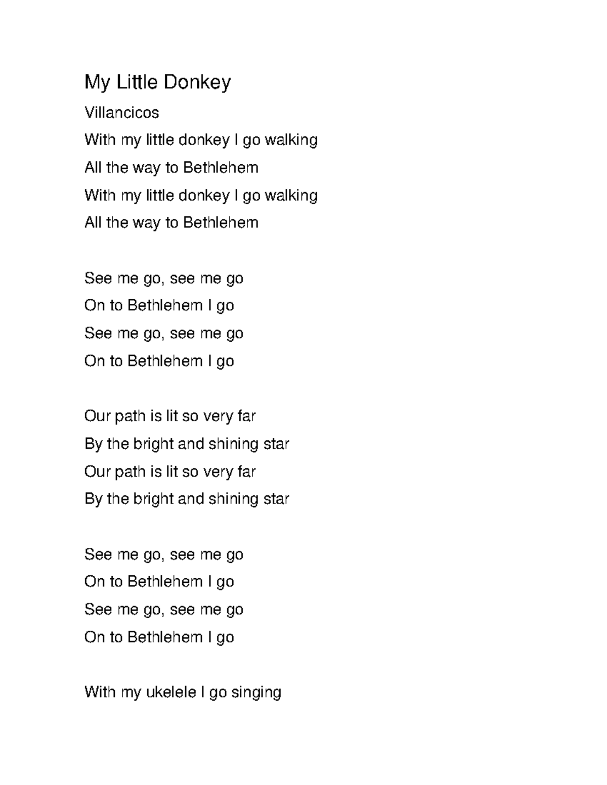 MY Little Donkey Lyrics - Enferm TEC IV B - Ingles I - 28 11 2023 - My ...