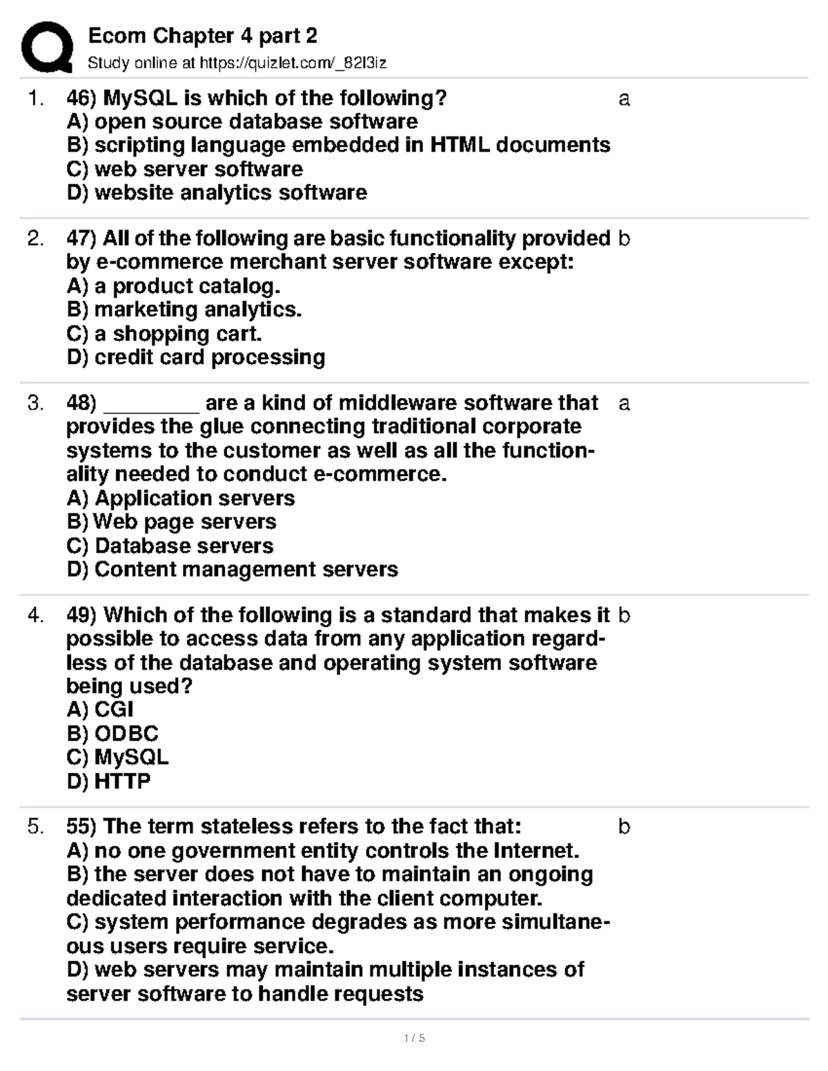 E quiz 4 2 Equiz chap 4 Study online at quizlet/_82l3iz MySQL is