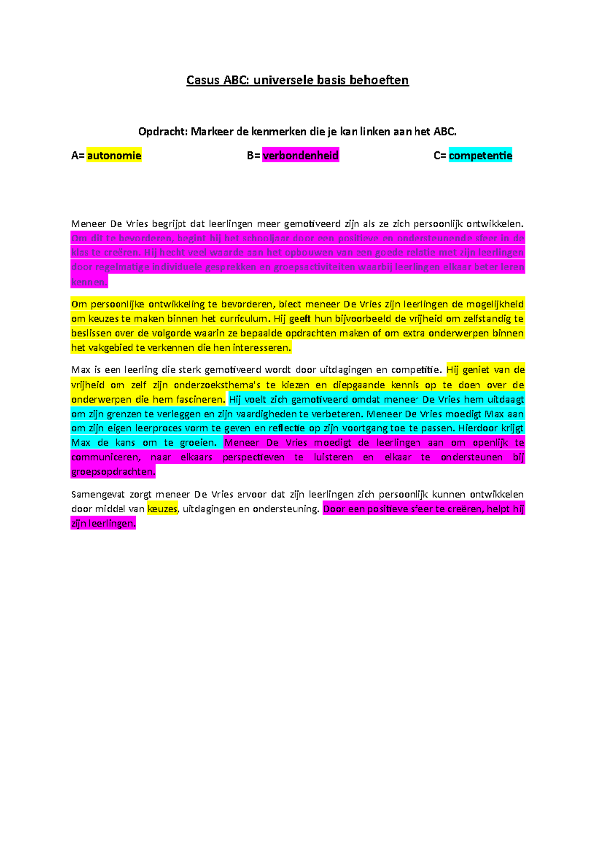Casus ABC - pedagogische - Casus ABC: universele basis behoeften ...