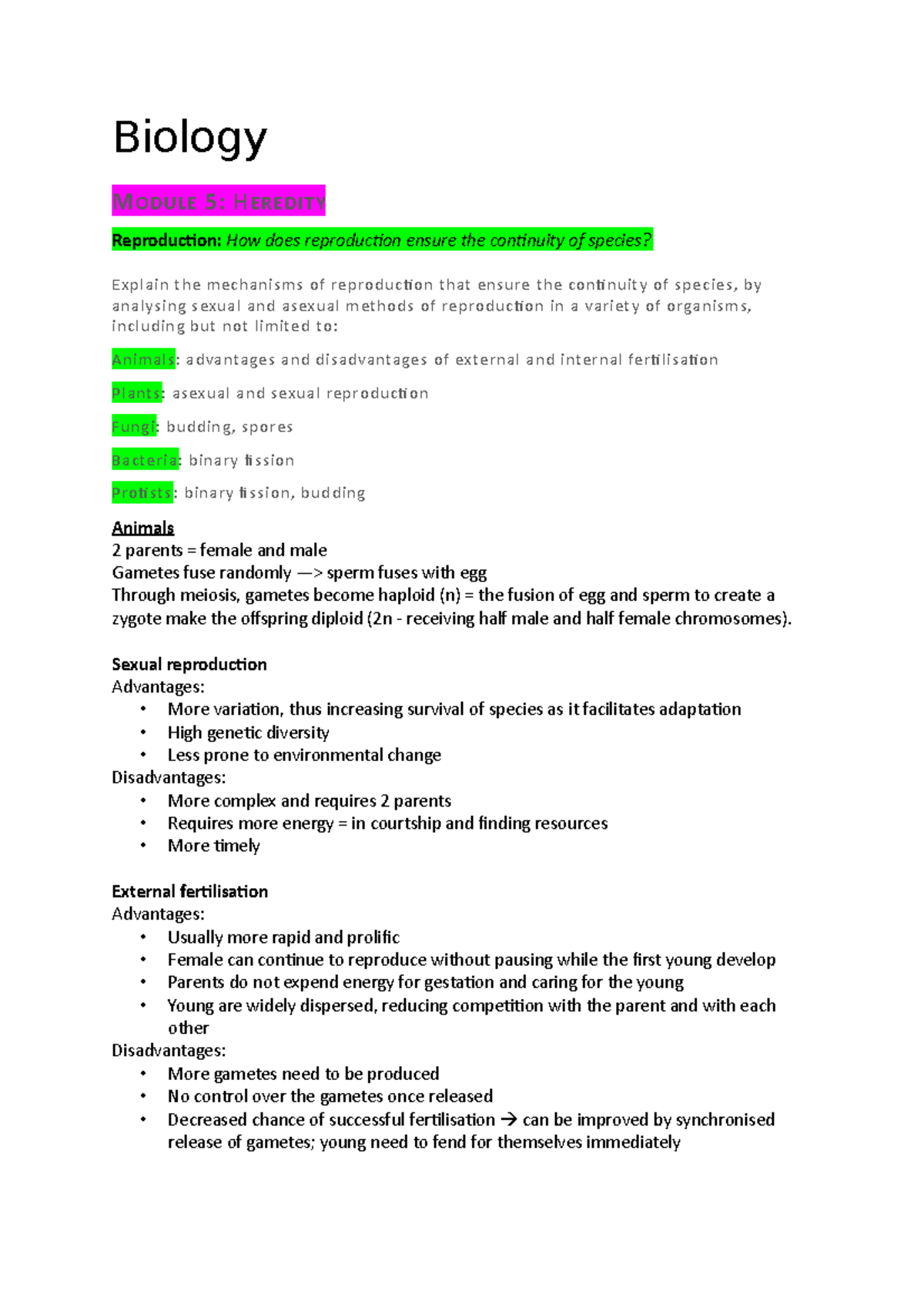Bio Module 5 Heredity pt1 summary notes - Biology MODULE 5: HEREDITY ...