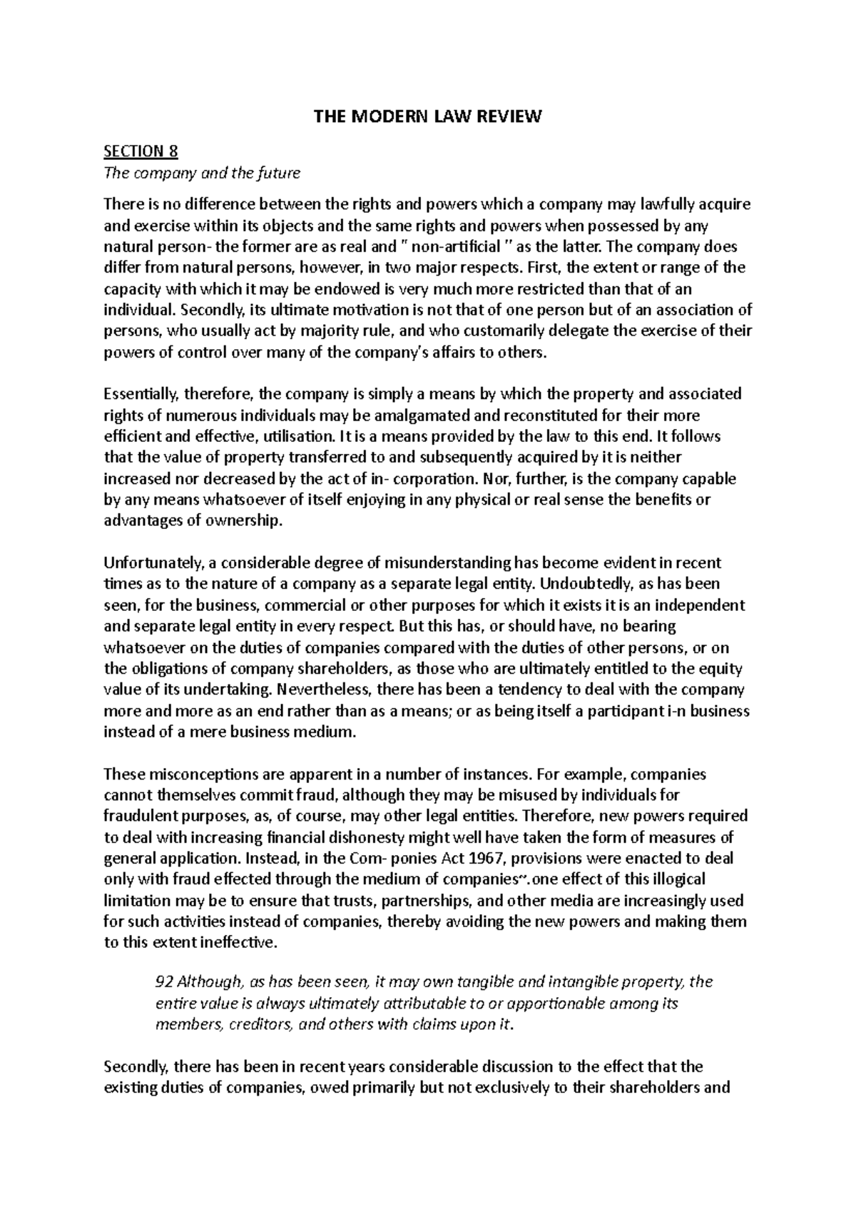 The Modern Law Review - Section 8 - The company and the future - THE ...