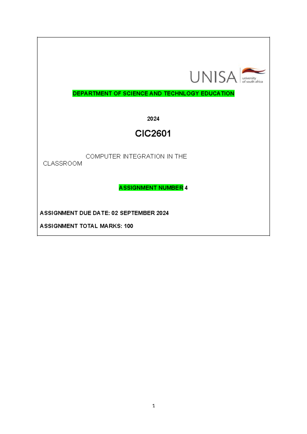 CIC2601 Assignment 4 - ICT lesson plan template - DEPARTMENT OF SCIENCE ...