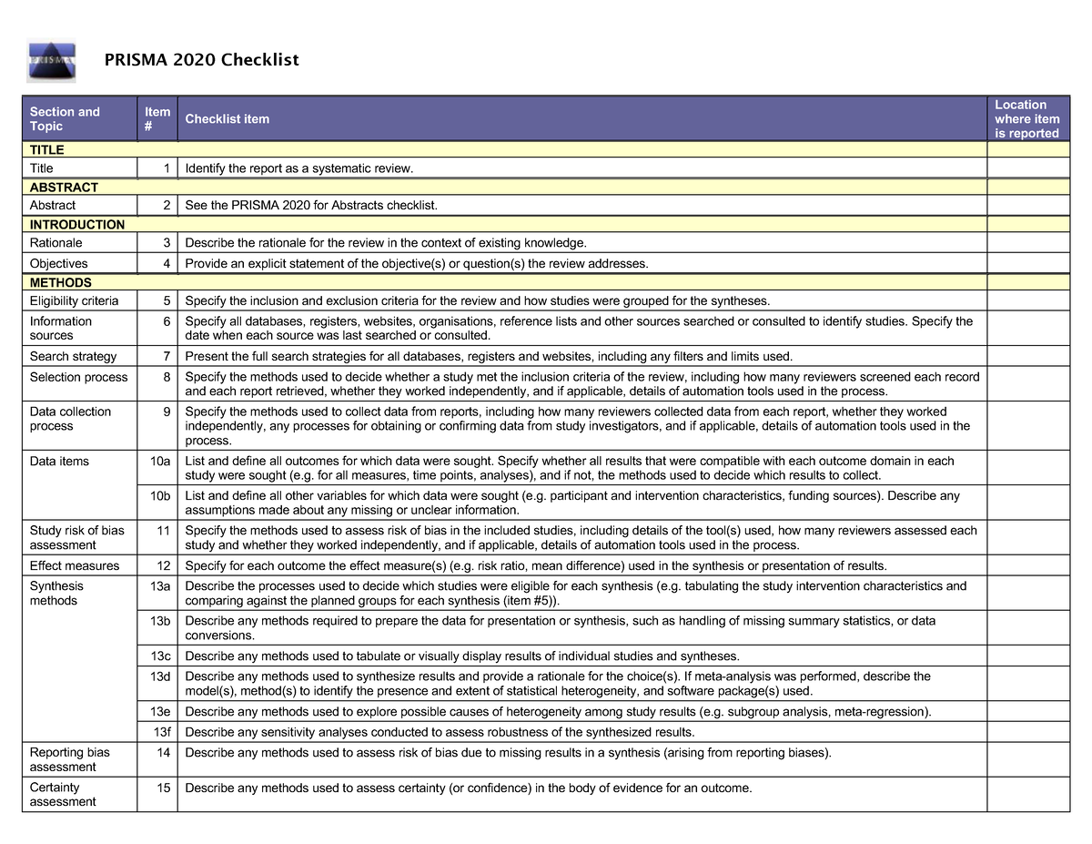 Prisma 2020 Checklist Opzet Voor Een Review Met Een Duidelijke En Overzichtelijke Matrix 5103