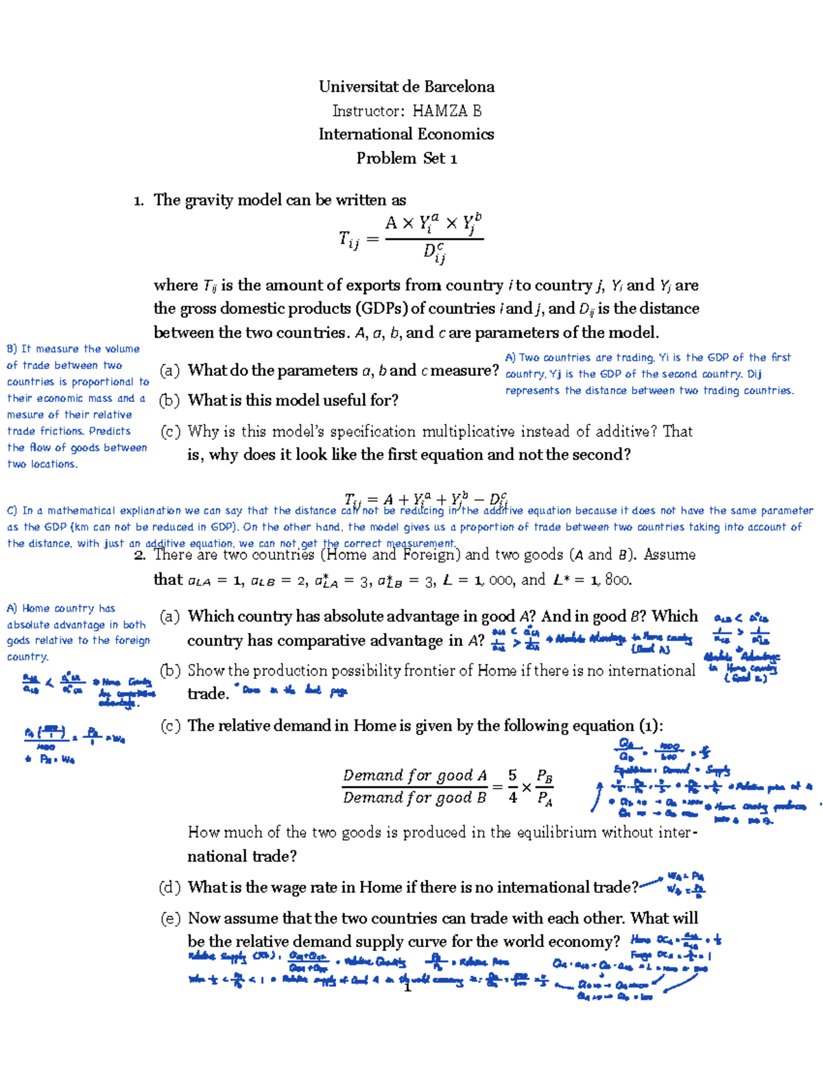 Problem Set 1 - Ejercicio obligatorio de international economics - 1 ...