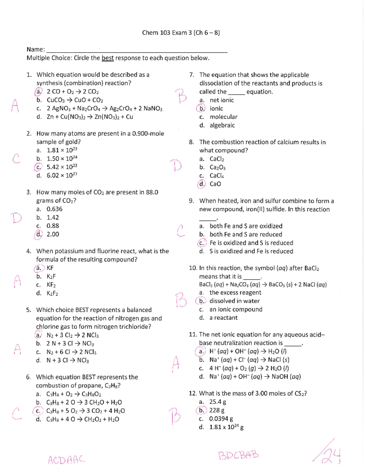 Chem 103 Exam 3 S23 Key - exm3 - NUTR 301 - Studocu