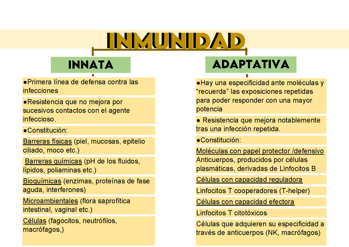 Cuadro Comparativo Inmunidades - Primera Línea De Defensa Contra Las ...