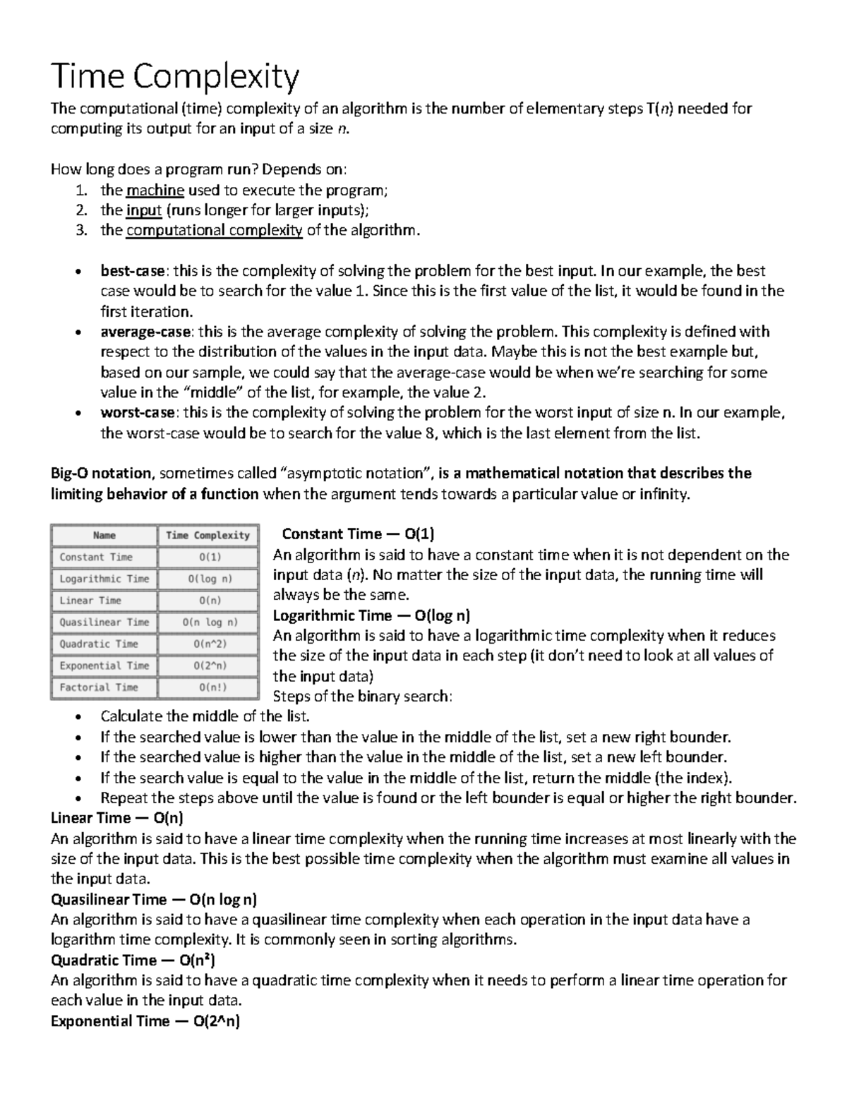 Python Notes Print - Time Complexity The computational (time ...