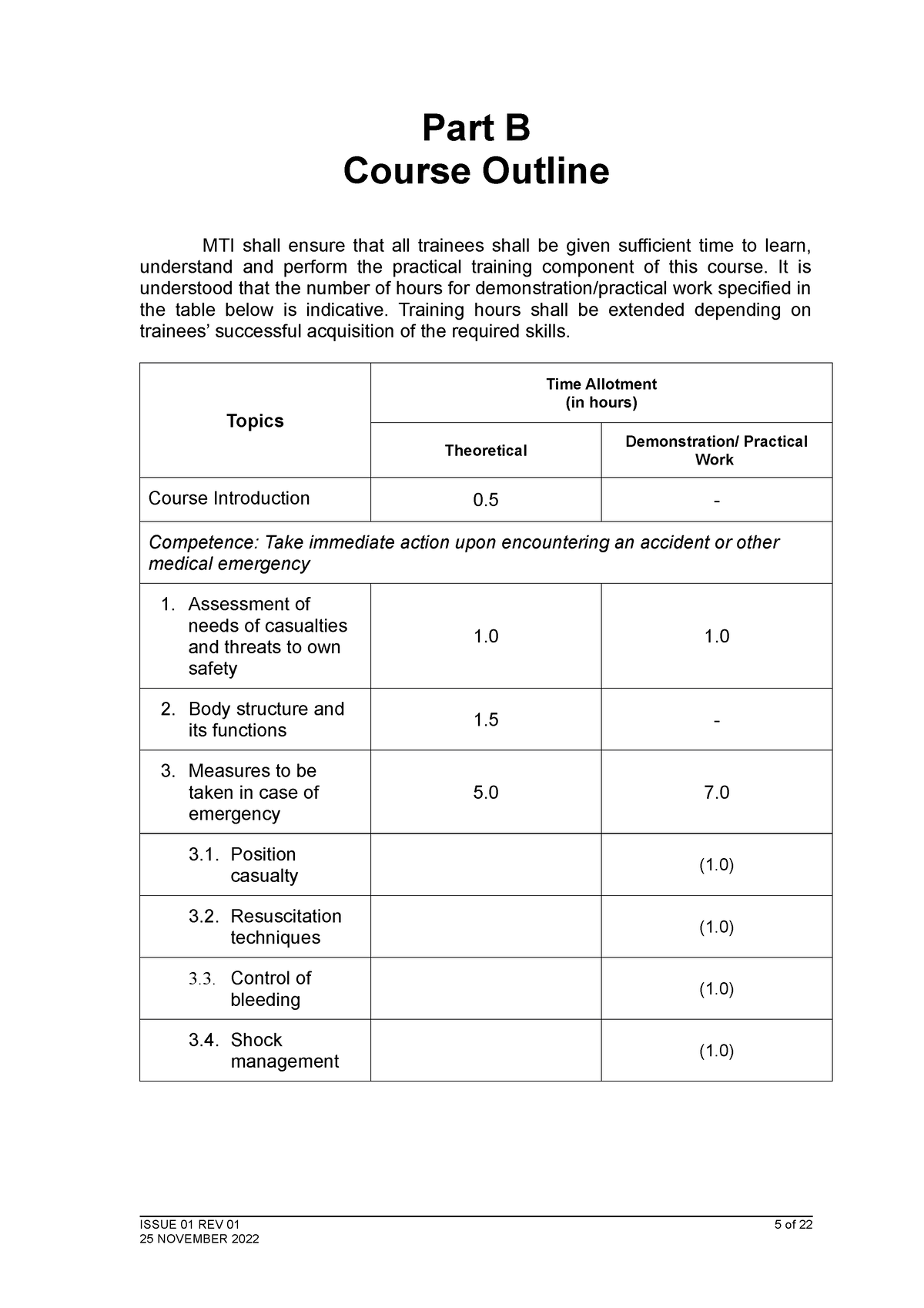 EFA Part B Course Outline - ELEMENTARY FIRST AID PART B COURSE OUTLINE ...