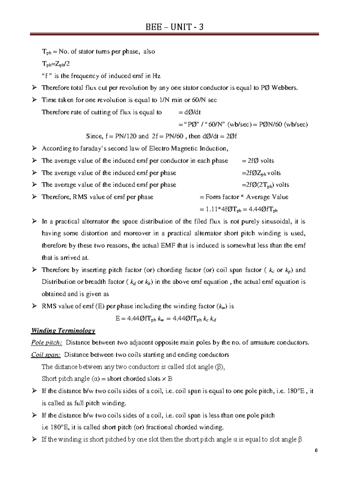 PRINCIPLE OF OPERATION OF DC GENERATOR 2 Tph = No. of stator turns