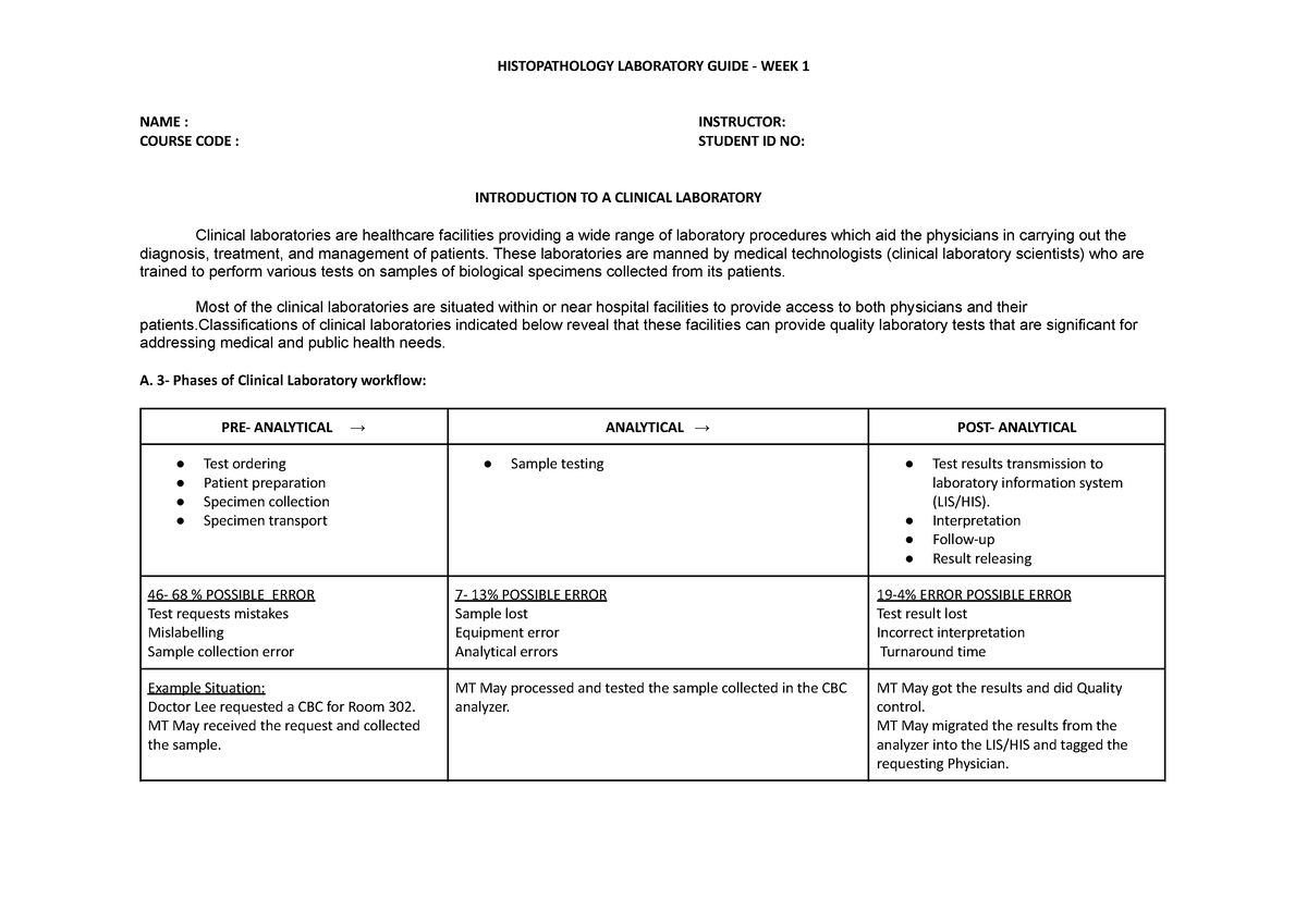 Histopath-WEEK1- Guide - NAME : INSTRUCTOR: COURSE CODE : STUDENT ID NO ...