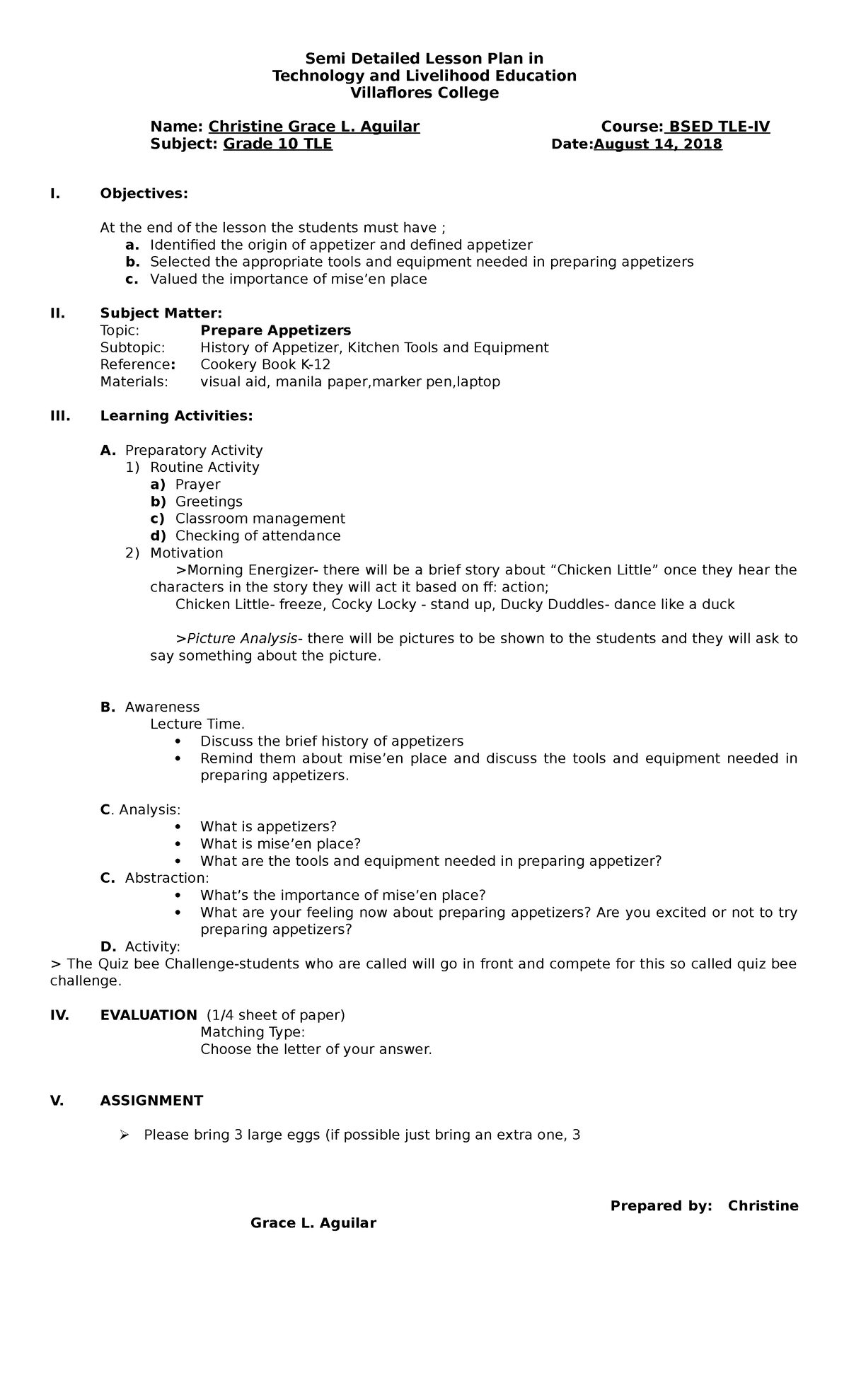 History of Appetizers and Tools - Semi Detailed Lesson Plan in ...