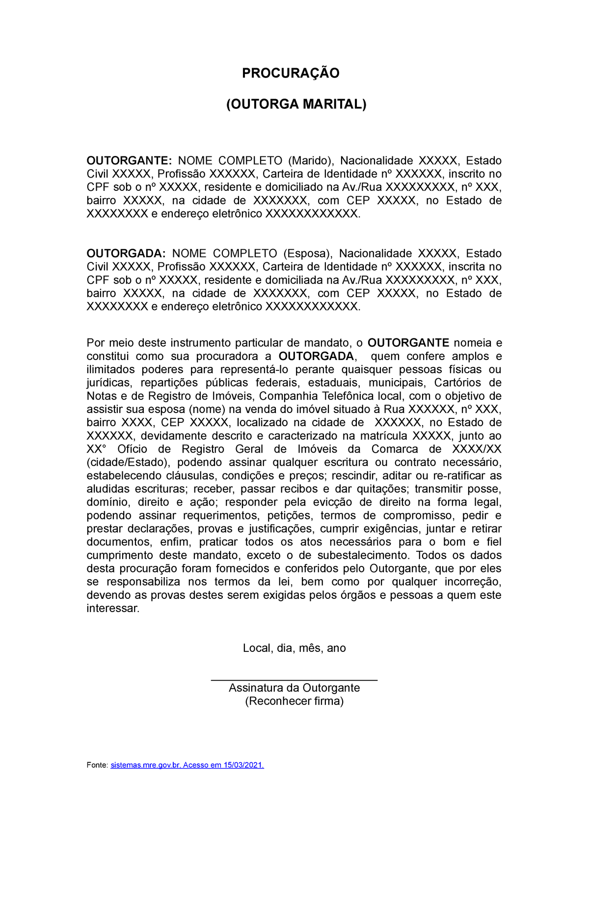 Modelo De Outorga Marital Específica Para Venda De Imóvel ProcuraÇÃo Outorga Marital 2542