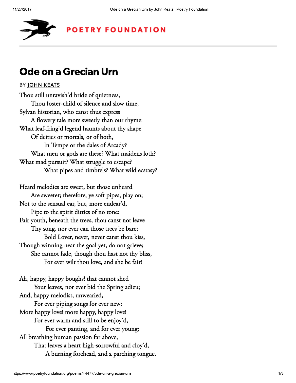 Ode on a grecian urn essay
