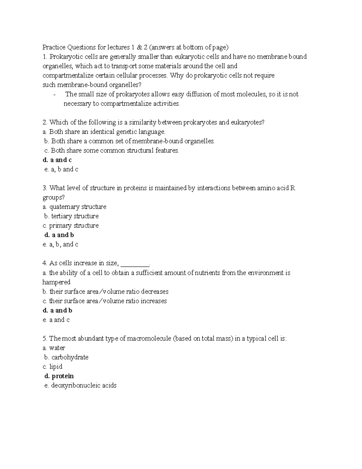 Cell Biology practice questions BIOL 2520 U of M Studocu